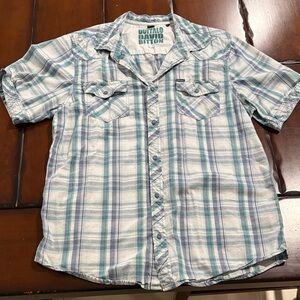 Buffalo David Bitton Light Blue and Teal Plaid Casual Shirt